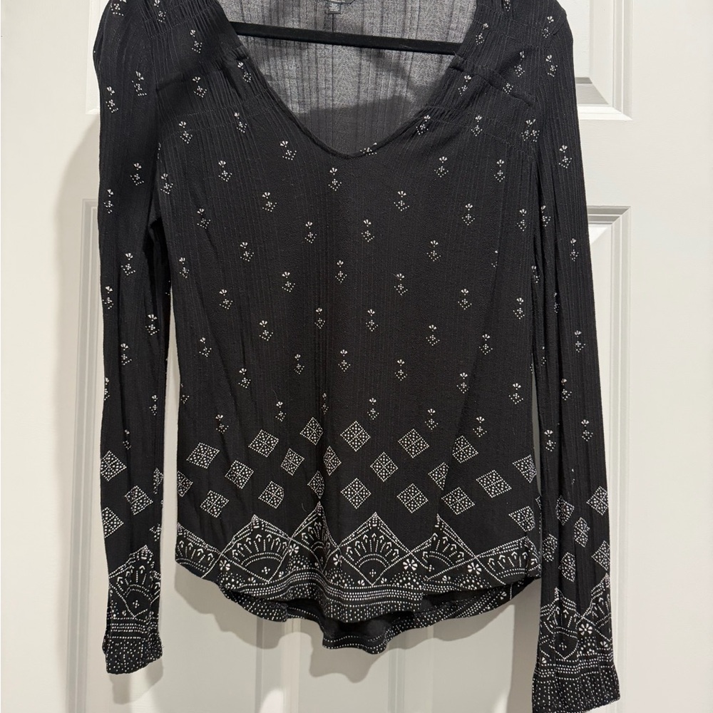 Lucky Brand Long Sleeve Black Printed Women’s Top